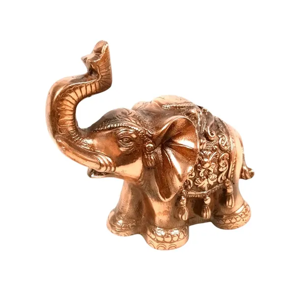 Aluminium_Copper_Floral_Engraved_Raised_Trunk_Elephant_Figurine