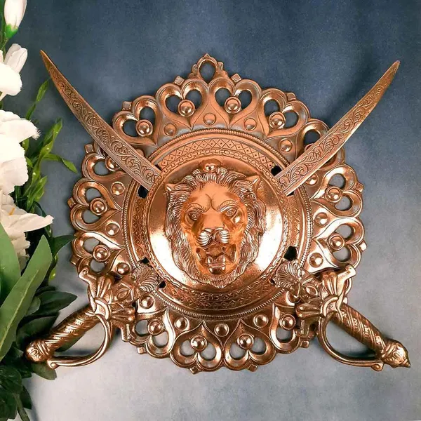 Aluminium_Bronze_Lion_Motif_Shield_Sword_Wall_Hanging_Showpiece