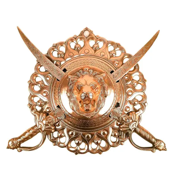Aluminium_Bronze_Lion_Motif_Shield_Sword_Wall_Hanging_Showpiece