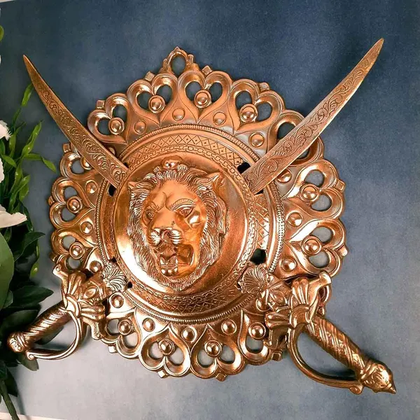 Aluminium_Bronze_Lion_Motif_Shield_Sword_Wall_Hanging_Showpiece
