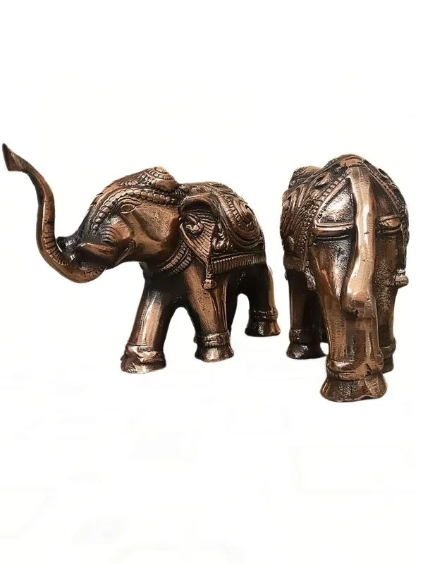 Aluminium_Antique_Carved_Raised_Trunk_Elephant_Figurine_Set_Of_2