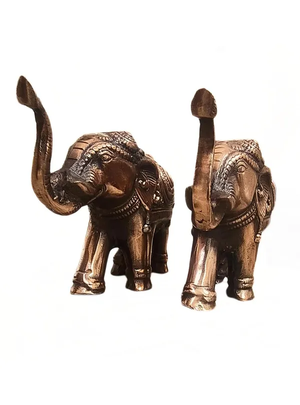 Aluminium_Antique_Carved_Raised_Trunk_Elephant_Figurine_Set_Of_2