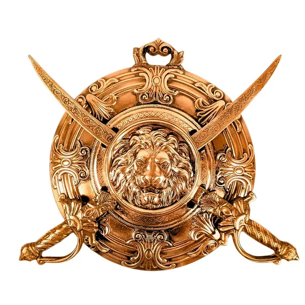 Aluminium_Antique_Bronze_Lion_Face_Dhal_Talwar_Wall_Hanging_Set