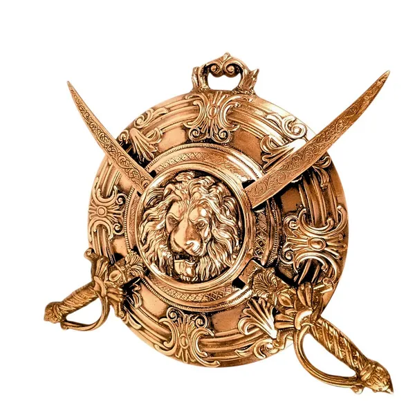 Aluminium_Antique_Bronze_Lion_Face_Dhal_Talwar_Wall_Hanging_Set