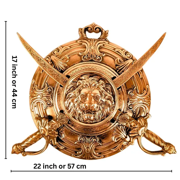 Aluminium_Antique_Bronze_Lion_Face_Dhal_Talwar_Wall_Hanging_Set