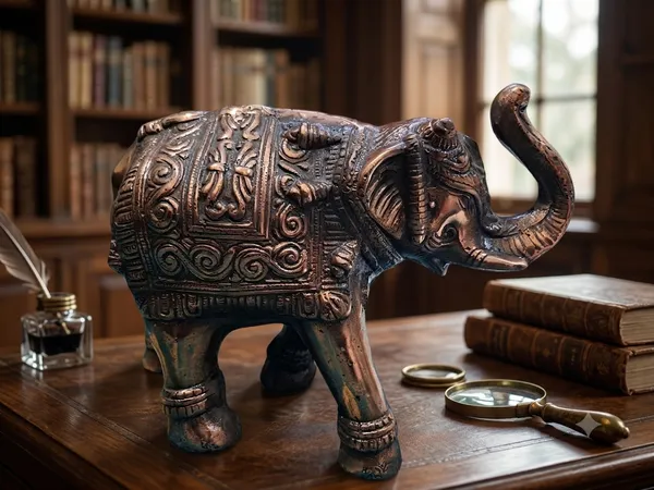 Aluminium_Antique_Bronze_Ornate_Carved_Trunk_Up_Elephant_Figurine
