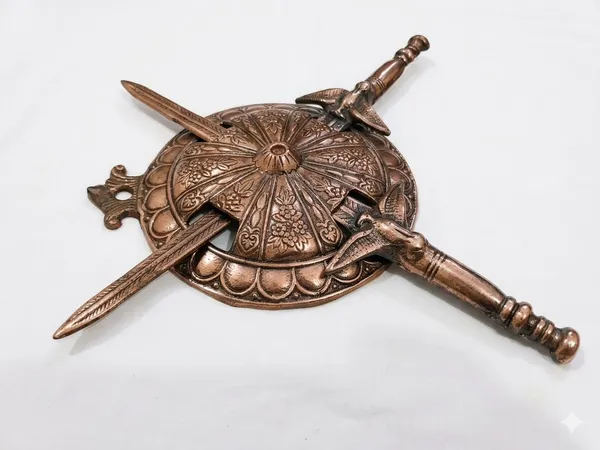 Aluminium_Antique_Copper_Ornate_Floral_Shield_Sword_Wall_Hanging