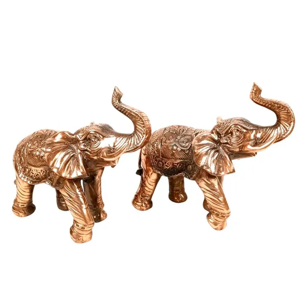 Aluminium_Copper_Ornate_Saddle_Raised_Trunk_Elephant_Figurine_Pair_Set_Of_2