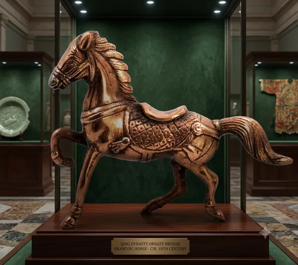 Aluminium_Alloy_Bronze_Prancing_Horse_Ornate_Saddle_Figurine