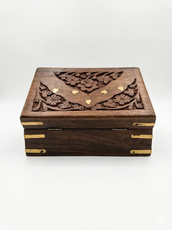 Wood_Traditional_Floral_Carved_Brass_Inlay_Storage_Box