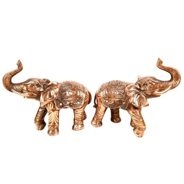 Aluminium_Copper_Ornate_Saddle_Raised_Trunk_Elephant_Figurine_Pair_Set_Of_2