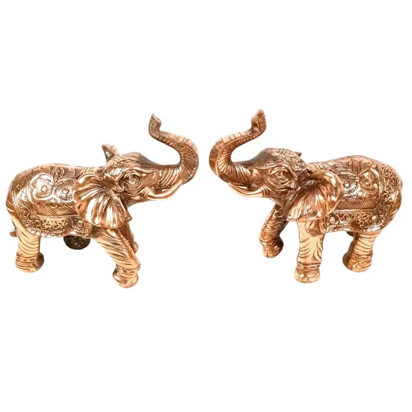 Aluminium_Copper_Ornate_Saddle_Raised_Trunk_Elephant_Figurine_Pair_Set_Of_2