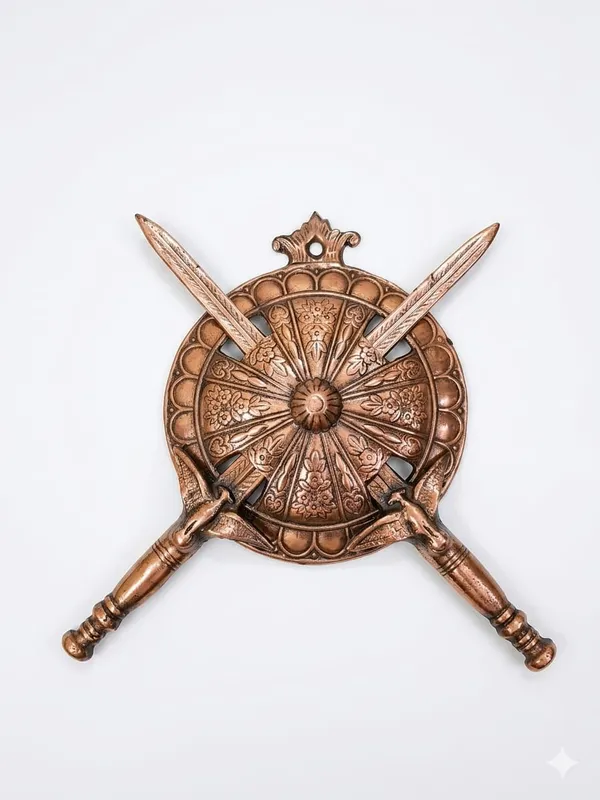 Aluminium_Alloy_Antique_Floral_Sword_Shield_Wall_Hanging_Set_Of_2