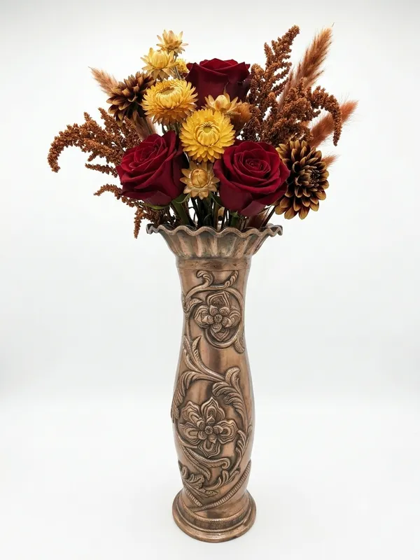 Aluminium_Antique_Floral_Embossed_Cylindrical_Metal_Vase