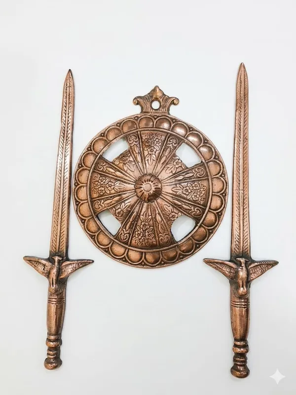 Aluminium_Antique_Copper_Ornate_Floral_Shield_Sword_Wall_Hanging