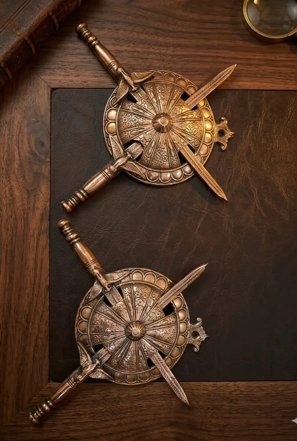 Aluminium_Alloy_Antique_Floral_Sword_Shield_Wall_Hanging_Set_Of_2