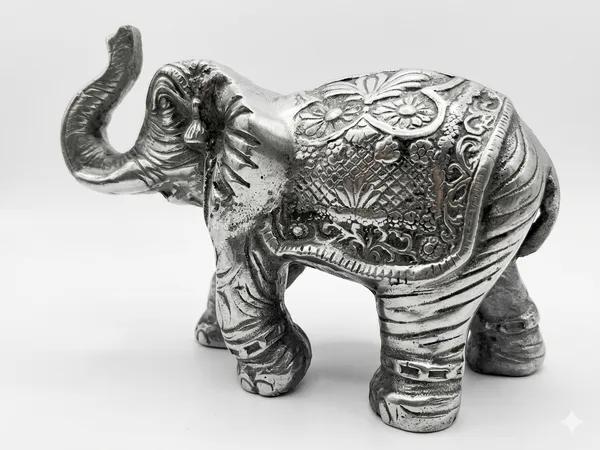 Aluminium_Silver_Embossed_Floral_Trunk_Up_Elephant_Figurine