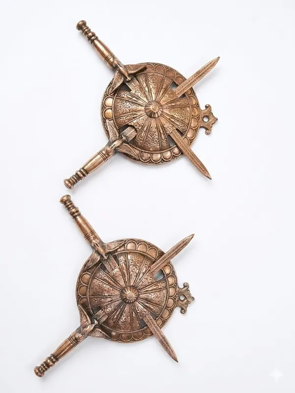 Aluminium_Alloy_Antique_Floral_Sword_Shield_Wall_Hanging_Set_Of_2
