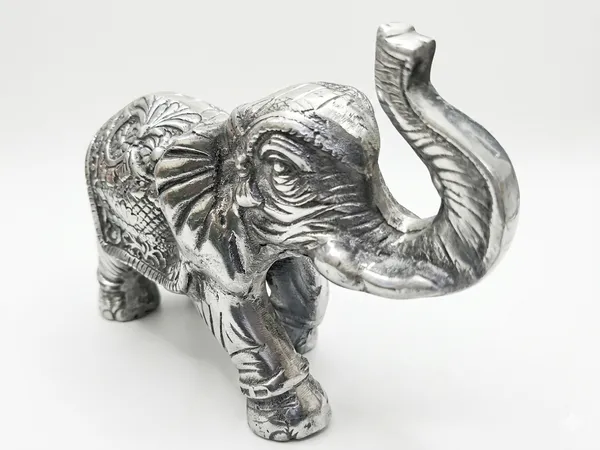Aluminium_Silver_Embossed_Floral_Trunk_Up_Elephant_Figurine