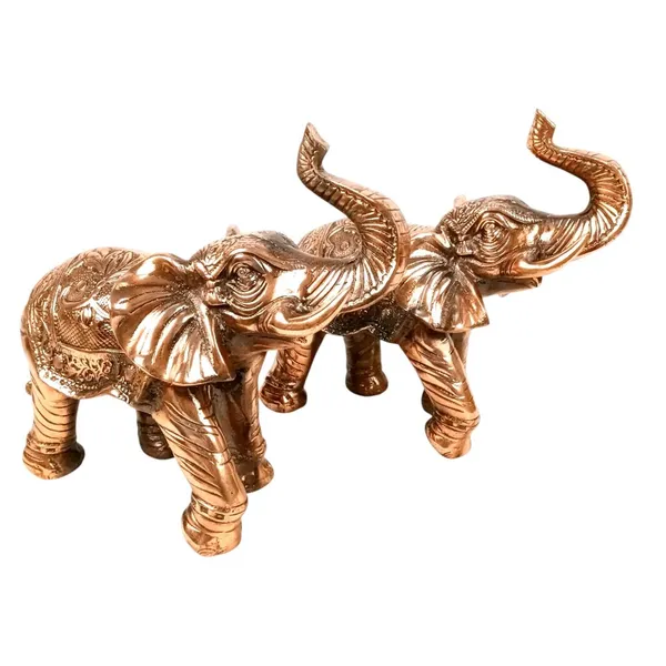 Aluminium_Copper_Ornate_Saddle_Raised_Trunk_Elephant_Figurine_Pair_Set_Of_2