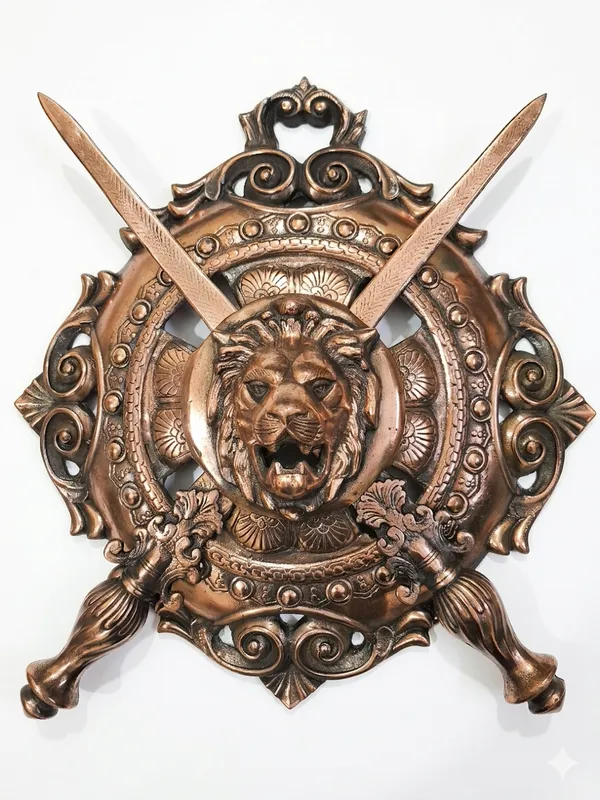 Aluminium_Medieval_Lion_Head_Shield_Crossed_Swords_Wall_Hanging