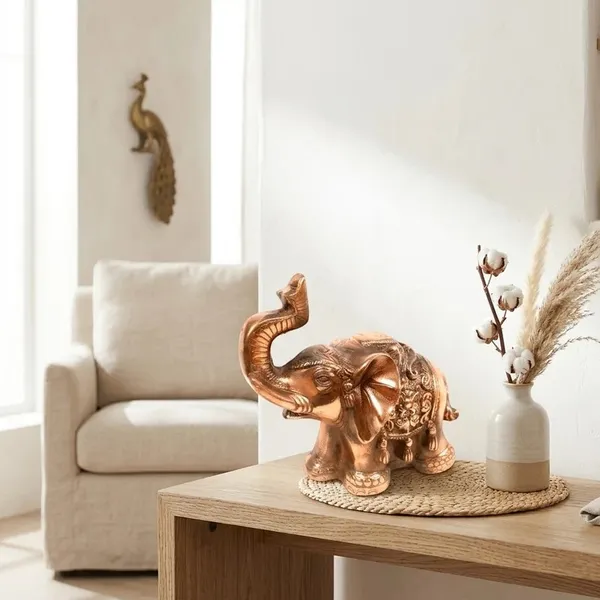 Aluminium_Copper_Floral_Engraved_Raised_Trunk_Elephant_Figurine