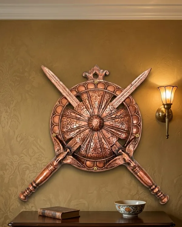 Aluminium_Alloy_Antique_Floral_Sword_Shield_Wall_Hanging_Set_Of_2