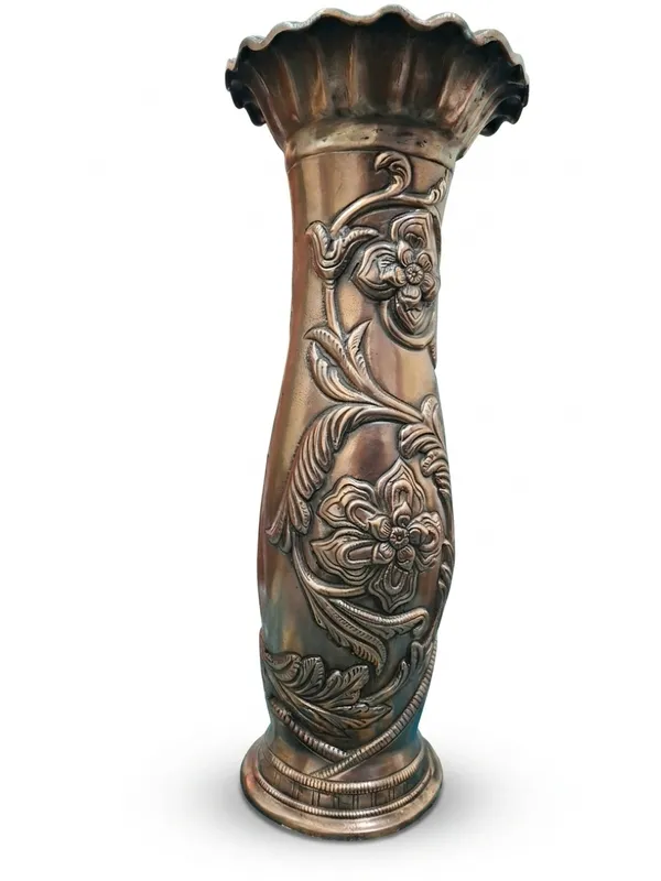 Aluminium_Antique_Floral_Embossed_Cylindrical_Metal_Vase