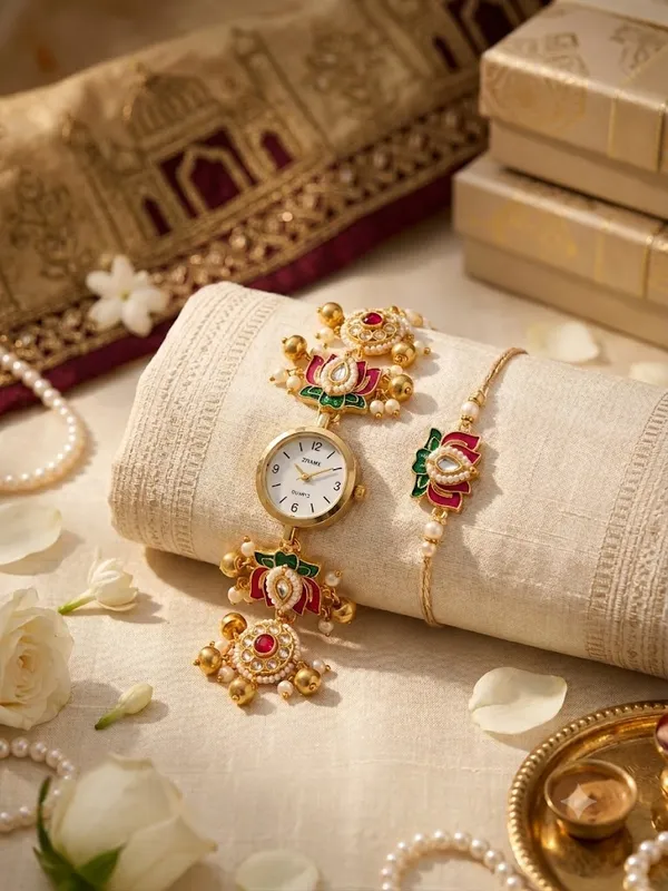 Box_Lotus_Kashmiri_Couple_Rakhi_and_Watch_(Bhaiya_Bhabhi)_For_Women_&_Men