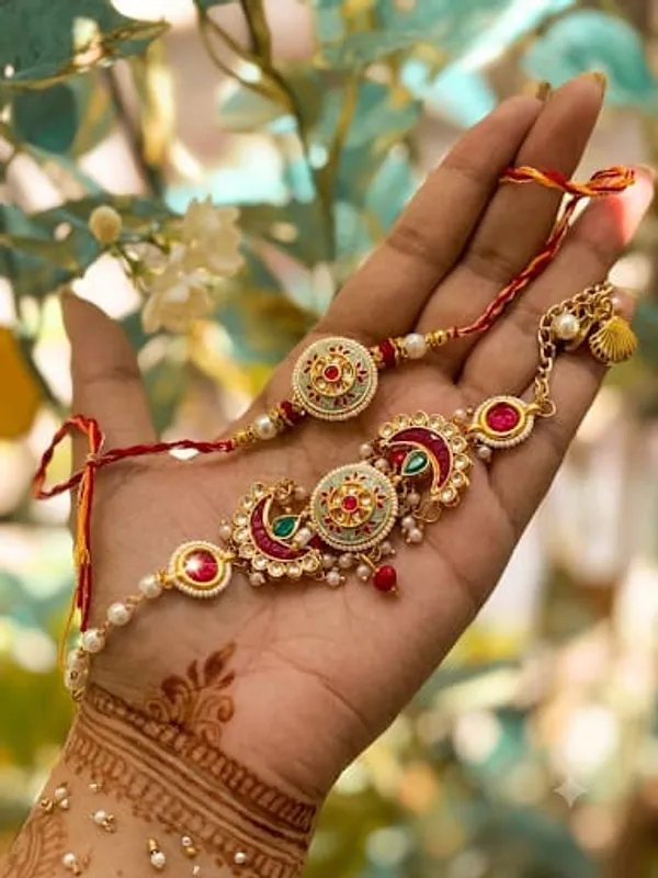 Red_Heritage_Kundan_and_Moti_Couple_Rakhi_(Bhaiya_Bhabhi)_For_Women_&_Men