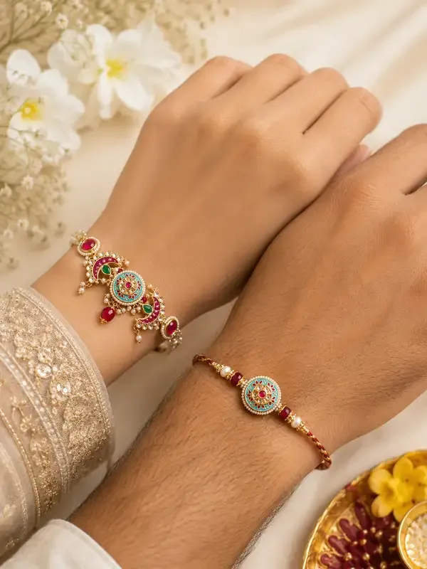 Red_Heritage_Kundan_and_Moti_Couple_Rakhi_(Bhaiya_Bhabhi)_For_Women_&_Men