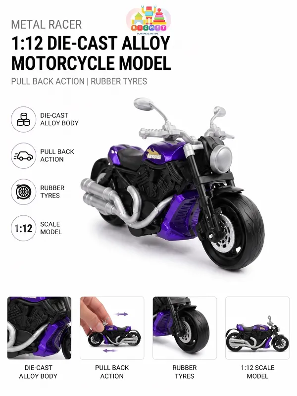 Purple/Blue_Die_Cast_Cruiser_Motorcycle_Toy_Showroom_Set
