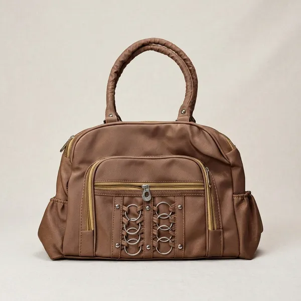Brown_Faux_Leather_Multi-Pocket_Handbag_For_Women