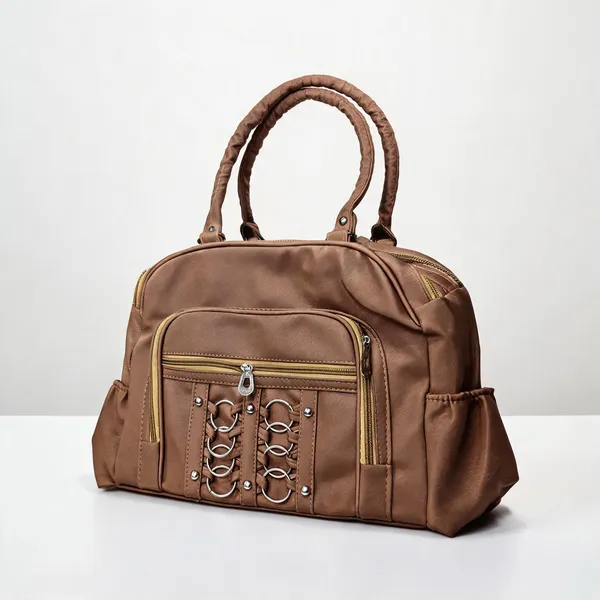 Brown_Faux_Leather_Multi-Pocket_Handbag_For_Women