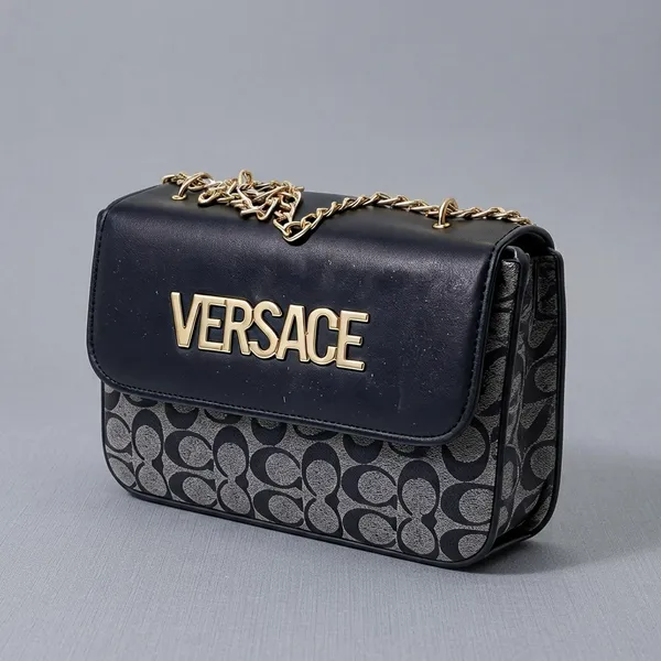 Versace_Dark_Green_Leather_Logo_Chain_Shoulder_Bag