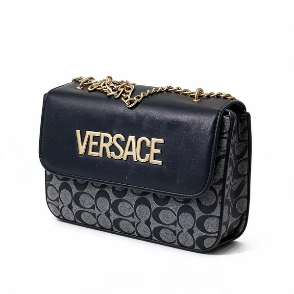 Versace_Dark_Green_Leather_Logo_Chain_Shoulder_Bag