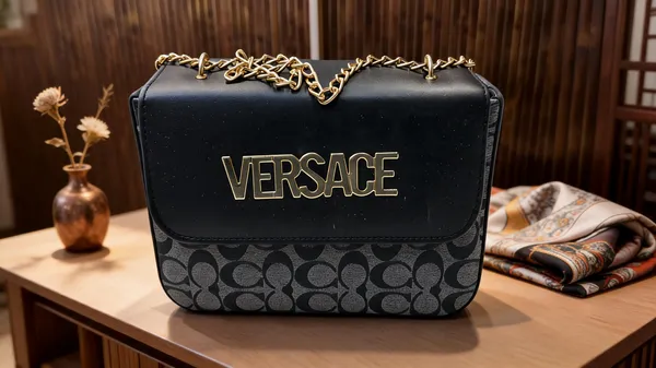 Versace_Dark_Green_Leather_Logo_Chain_Shoulder_Bag