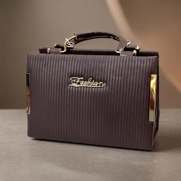 Brown_Textured_Box_Style_Handbag_With_Gold_Hardware