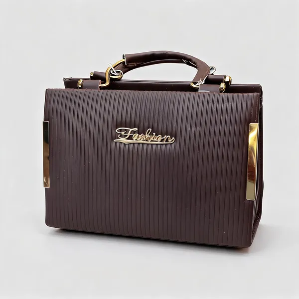 Brown_Textured_Box_Style_Handbag_With_Gold_Hardware