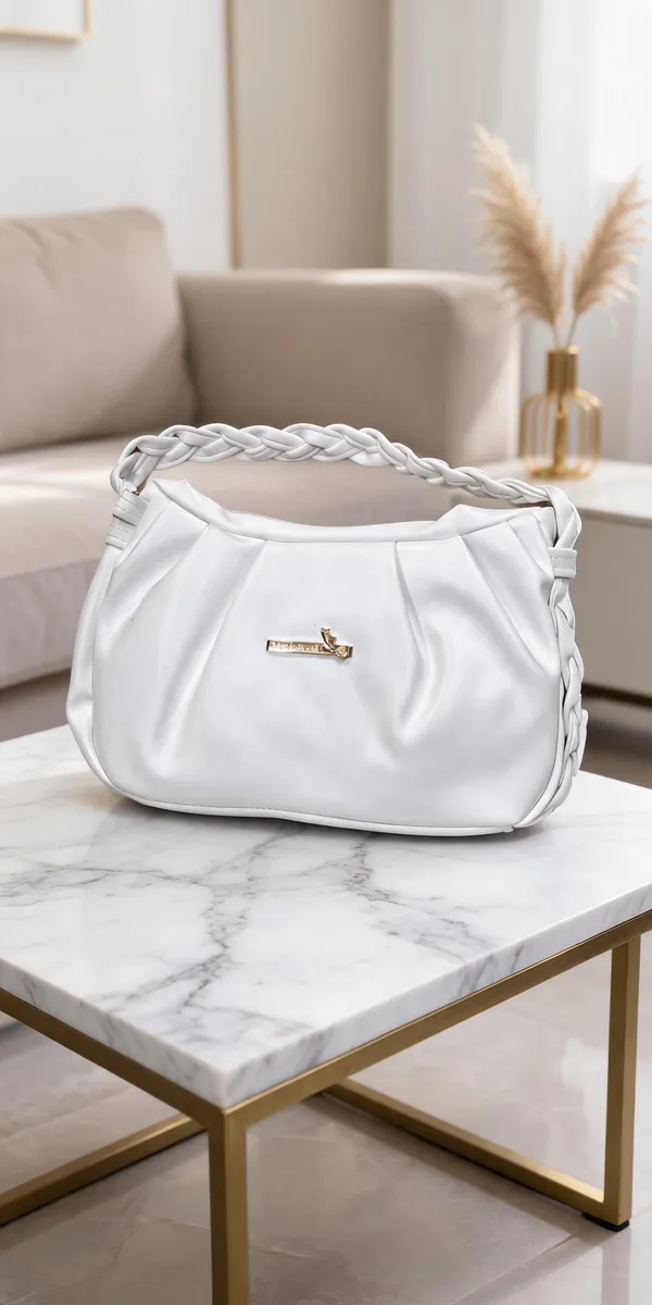 White_Faux_Leather_Braided_Handle_Shoulder_Bag_For_Women