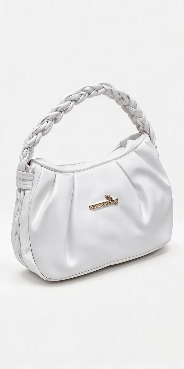White_Faux_Leather_Braided_Handle_Shoulder_Bag_For_Women