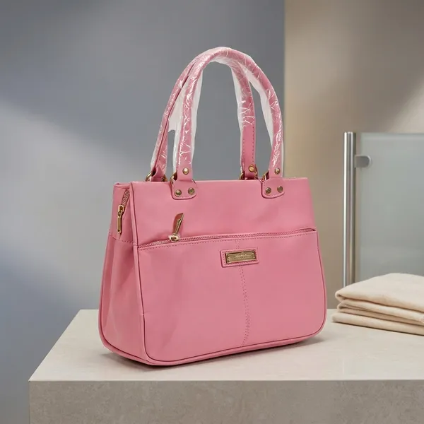 Pink_Faux_Leather_Structured_Handbag_For_Women