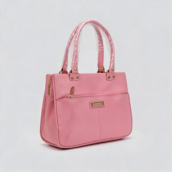 Pink_Faux_Leather_Structured_Handbag_For_Women