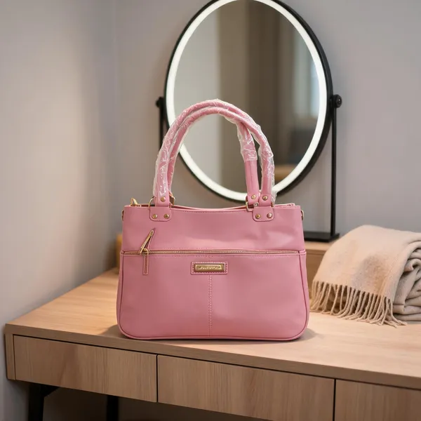 Pink_Faux_Leather_Structured_Handbag_For_Women