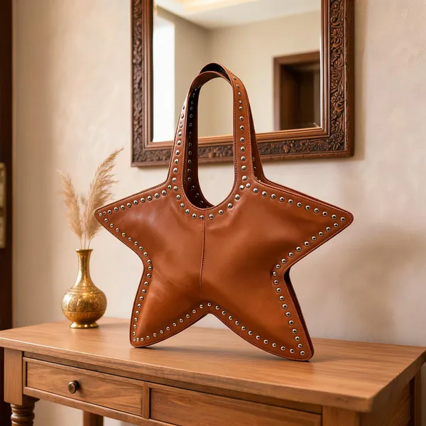 Tan_Leather_Star_Shaped_Studded_Handbag_For_Women