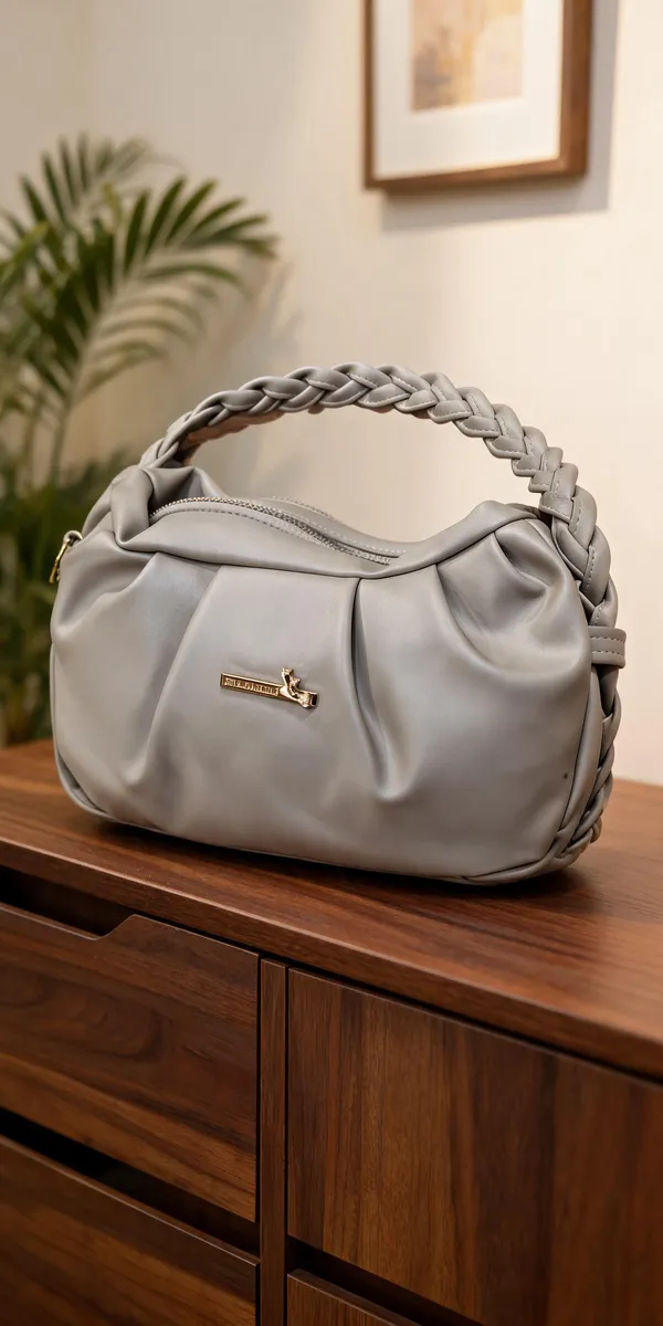 Grey_Faux_Leather_Braided_Handle_Shoulder_Bag_For_Women
