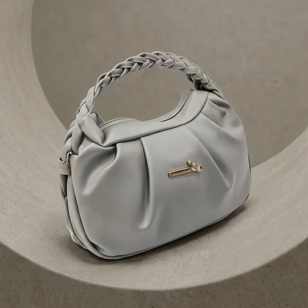 Grey_Faux_Leather_Braided_Handle_Shoulder_Bag_For_Women
