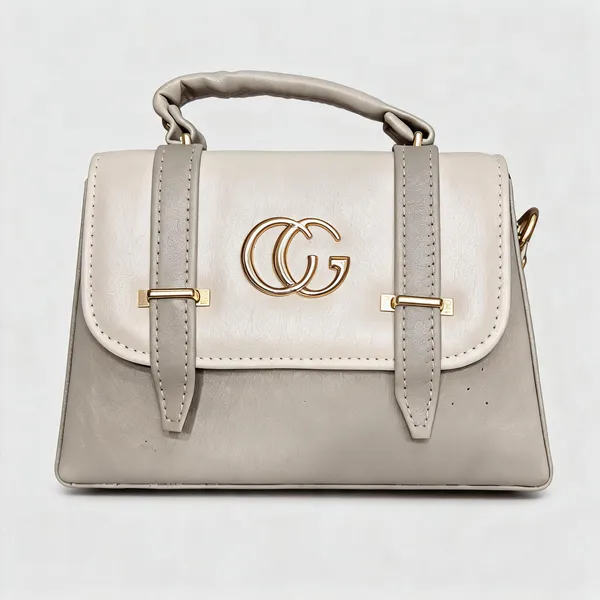 Beige_Faux_Leather_Structured_Satchel_Bag_With_Metal_Logo