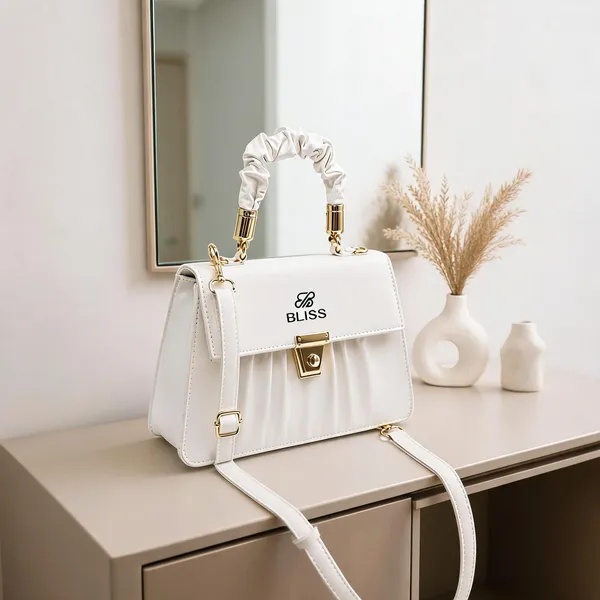 White_Structured_Handbag_With_Gold_Hardware_And_Chain_Strap