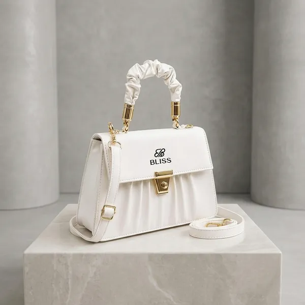 White_Structured_Handbag_With_Gold_Hardware_And_Chain_Strap